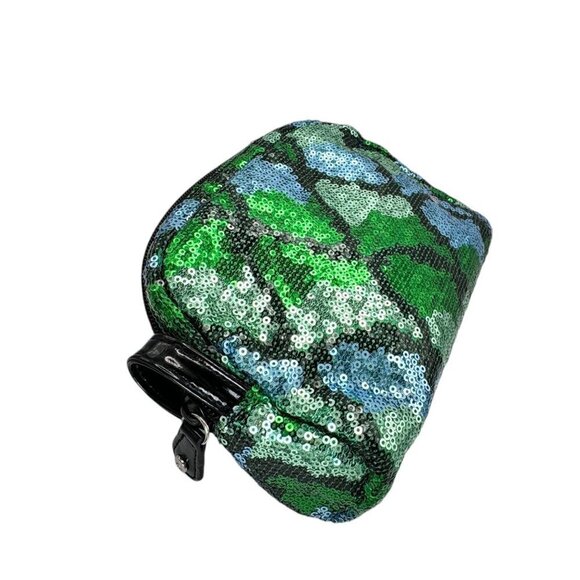 New Stephanie Johnson Makeup Cosmetic Bag Blue Green Sequin Zip Medium Size - Picture 3 of 12